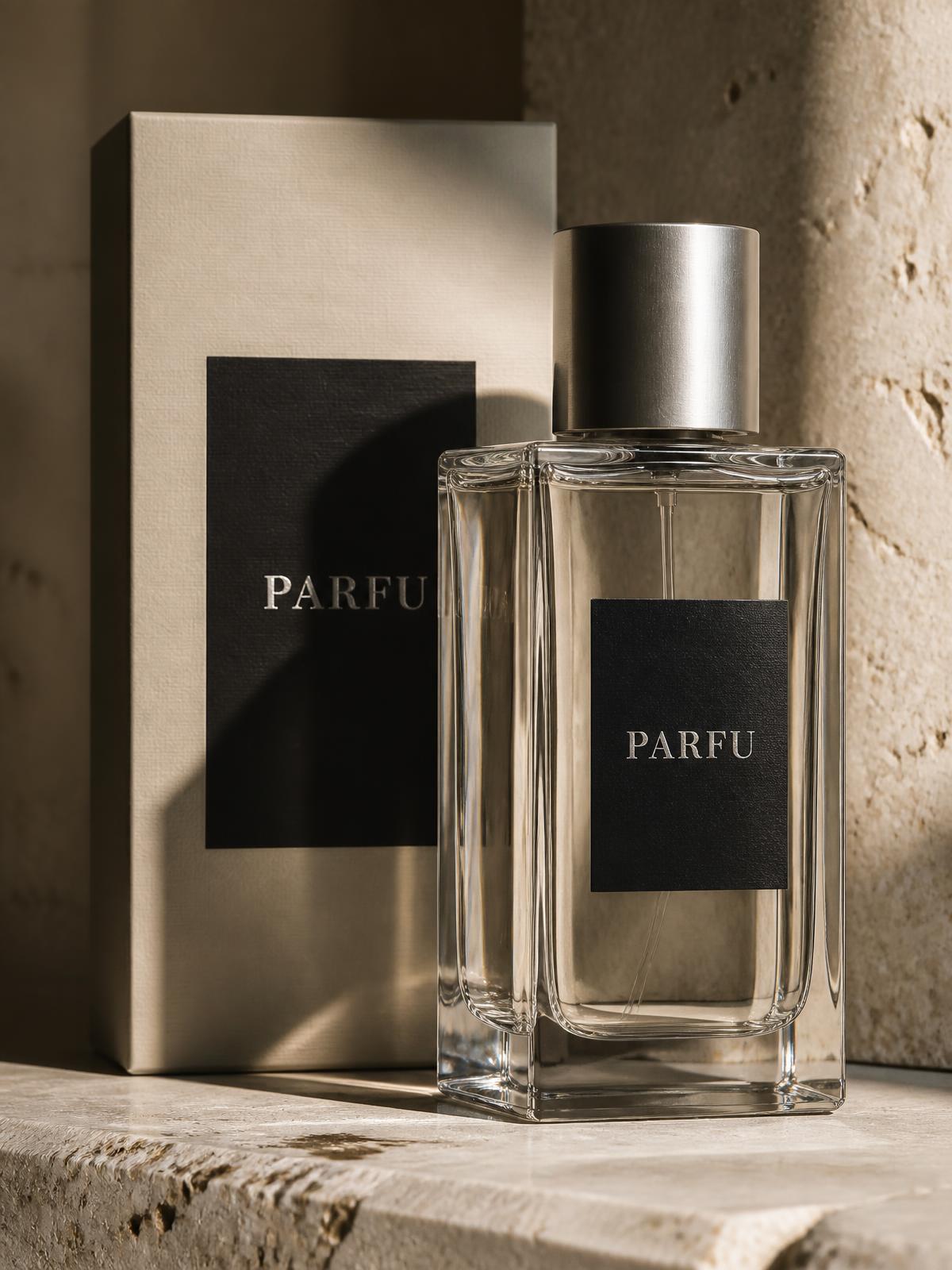 PARFU bottle and box in architectural light